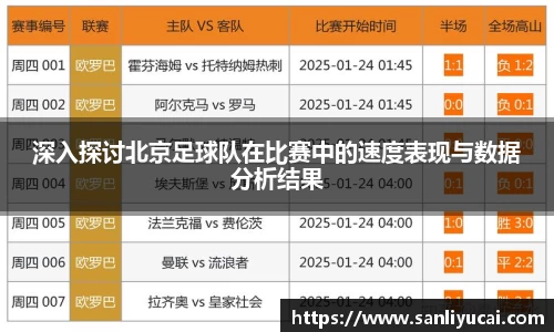 深入探讨北京足球队在比赛中的速度表现与数据分析结果
